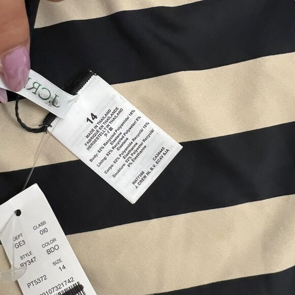 J Crew Reversible One Piece Swimsuit 14 Striped Polkadot Scoop Neck Black Tan - Picture 6 of 12